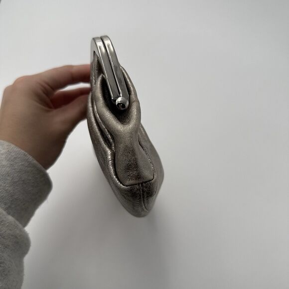 Express Silver Leather Clutch Sparkle Bag Evening Clasp Pouch - Picture 8 of 8